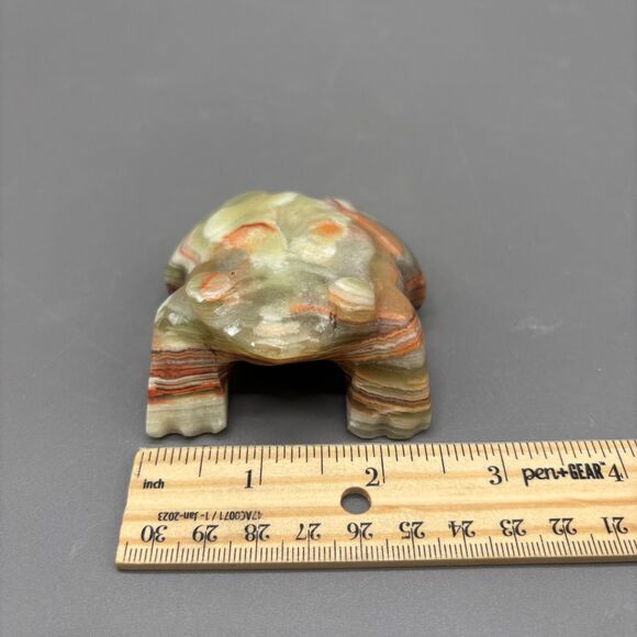 Vintage Hand Carved Onyx Frog Figurine Mexican Banded Stone Animal Sculpture 3" - Picture 6 of 10